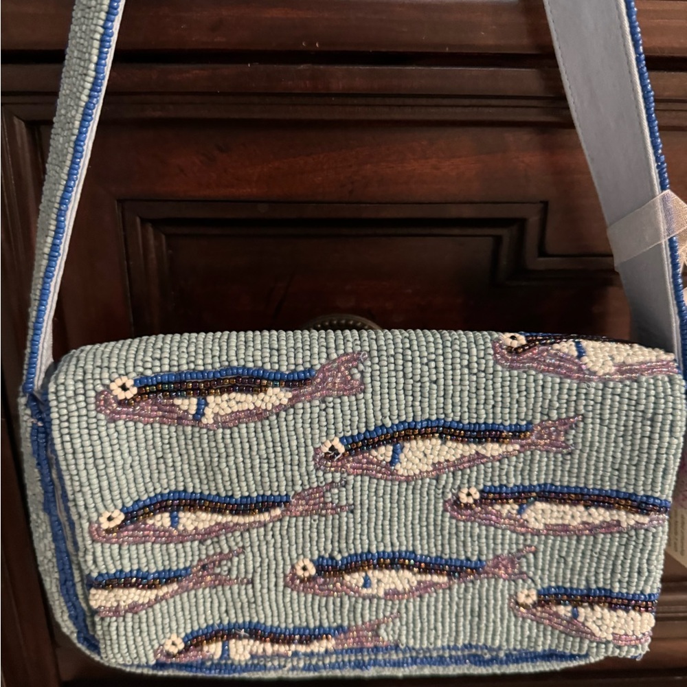 Beaded Sardine Design Shoulder Bag